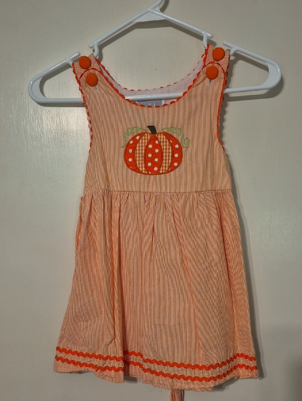 Girls Orange Striped Pumpkin Applique Dress - 4t